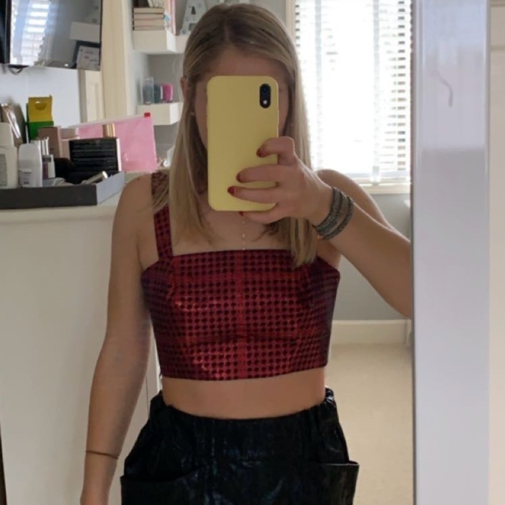 Revolve NBD x Naven Cameron Crop Top (XS) - Metallic Red & Black Pattern